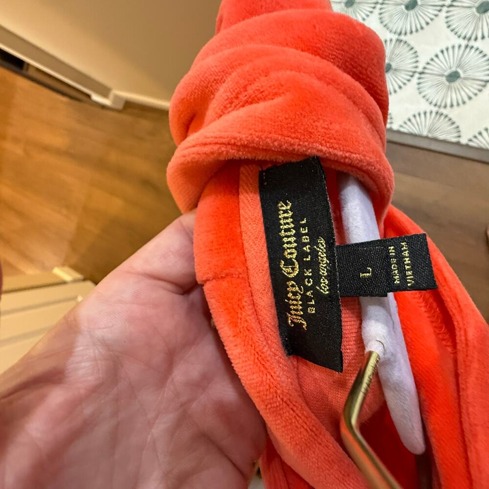 Juicy Couture Black Label Velour Hoodie L Coral Orange Pullover Y2K